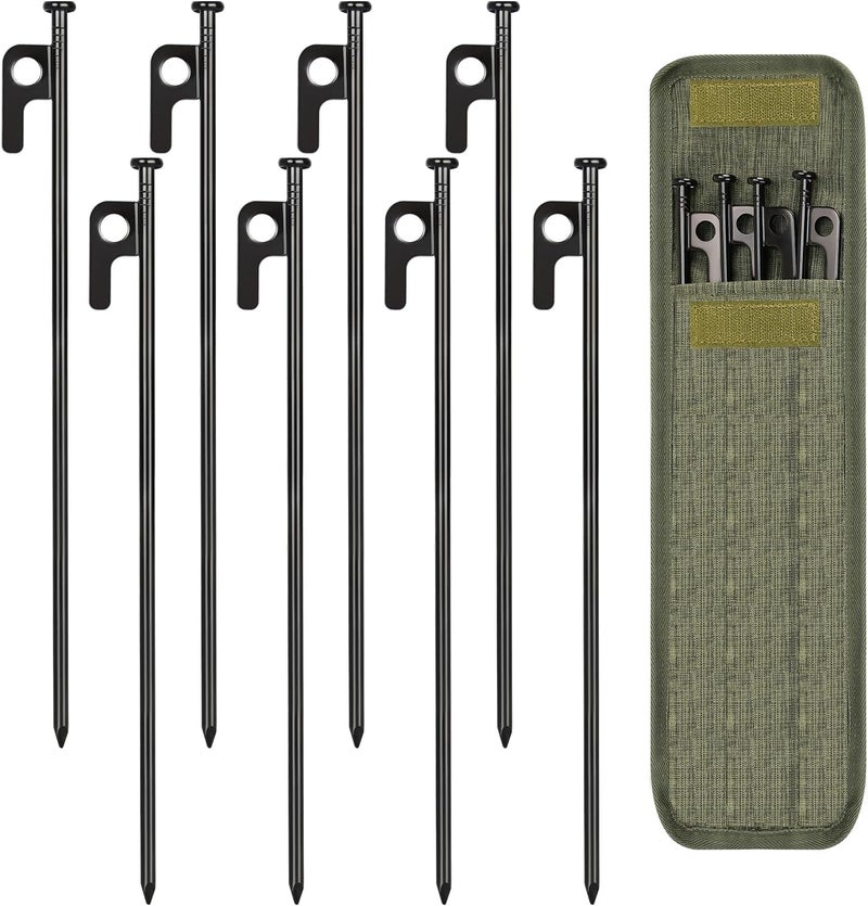 DkOvn 8 Pack Tent Stakes, 12in Heavy Duty Stakes with Storage Bag, Forged Steel Tent Pegs for Camping - Image 1